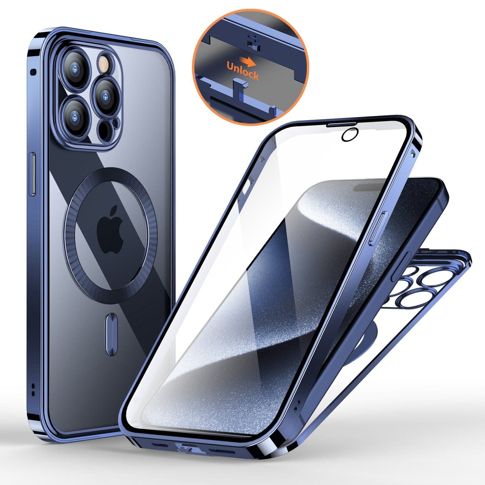 image-iPhone 15 Pro MagSafe Metal Phone Case - Black Buckle Magnetic Snap