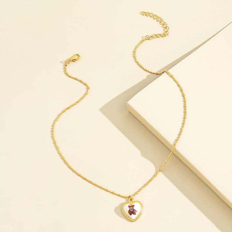 image-Korean Jewelry Cute Bear Clavicle Necklace, Fashionable Simple 10cm Chain for Women