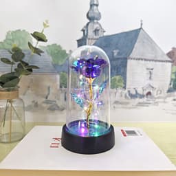 image-Gold Foil Rose in Glass Dome - Preserved Flower Decor