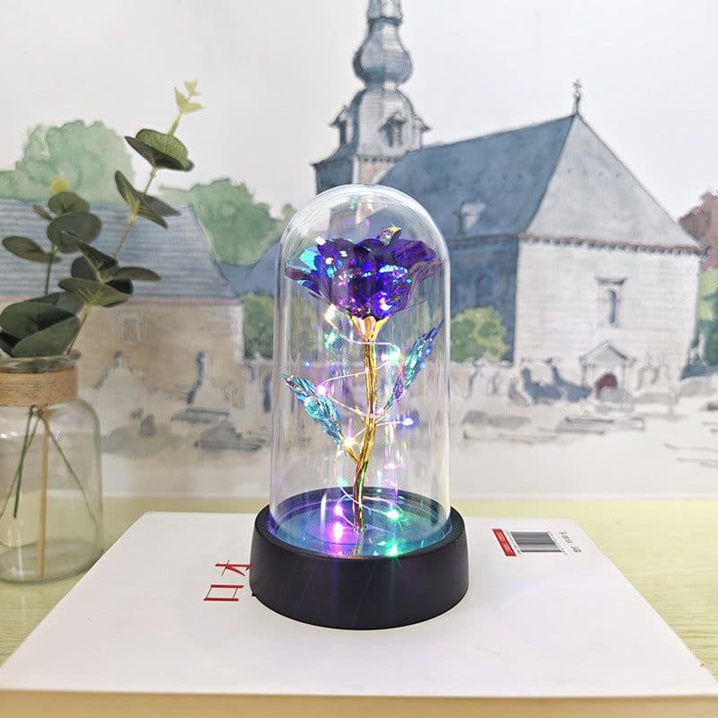 image-Gold Foil Rose in Glass Dome - Preserved Flower Decor