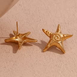 image-Stainless Steel Star Earrings - Gold Hammered