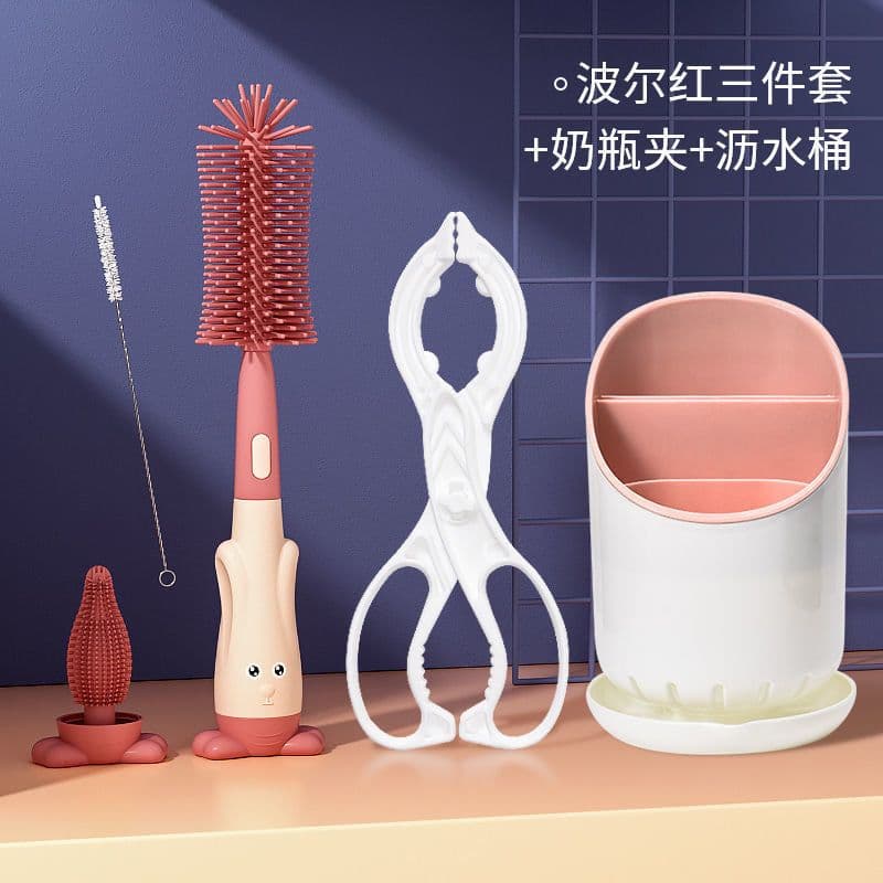 image-Silicone Bottle Brush Set - Baby Pacifier & Straw Cleaning Rotating Brush