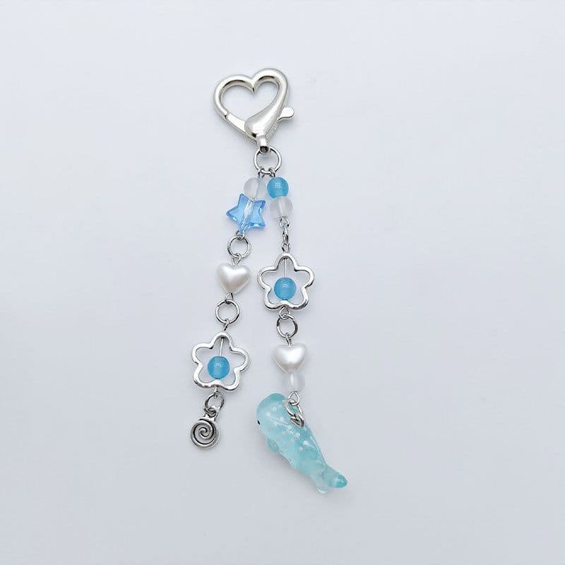 image-Japanese and Korean style ins small fresh ocean blue whale five-pointed star long keychain temperament gentle bag chain