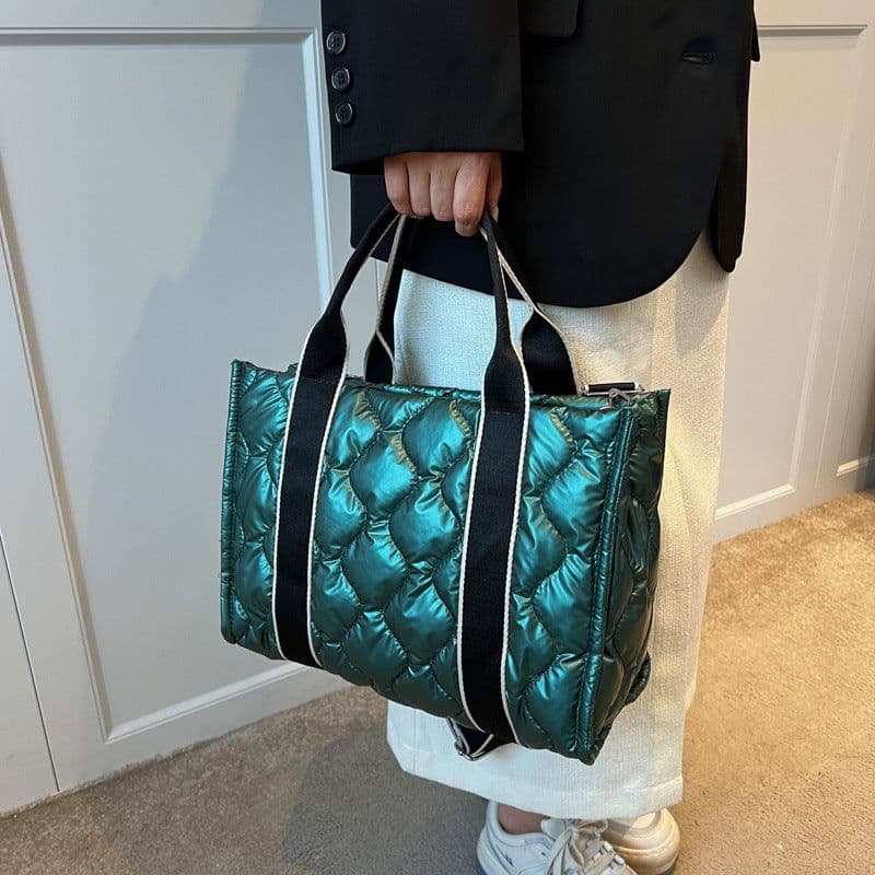 image-Grey Nylon Tote Bag - Soft Handle Rhombus