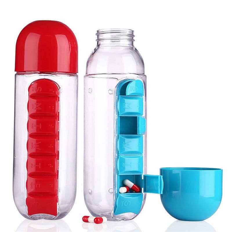 image-Multifunctional two-in-one creative water cup medicine box 7-day medicine box 7 compartments outdoor portable convenient water bottle medicine box cup