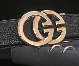 image-Men's Genuine Leather Belt - Black Smooth Buckle