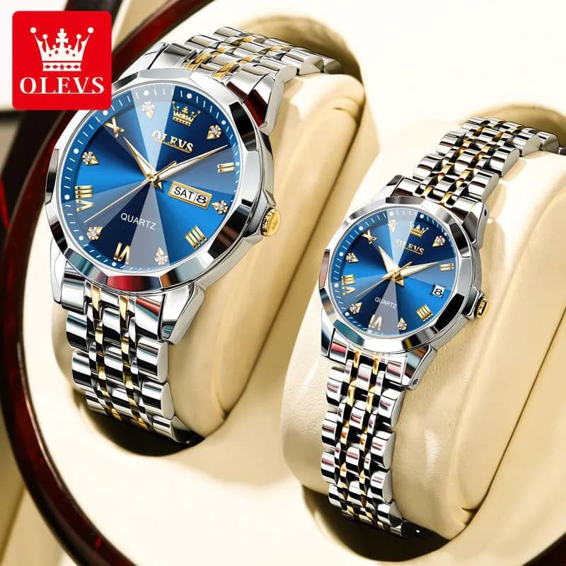 image-OLEVS Couple Watches Stainless Steel Quartz 30M