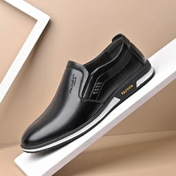 image-Men's Casual PU Loafers - Black Flat Heel 44 Size