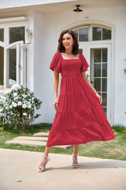 image-Summer Cross-Border Women's Dress - Square Collar Backless Puff Sleeves (54 characters)