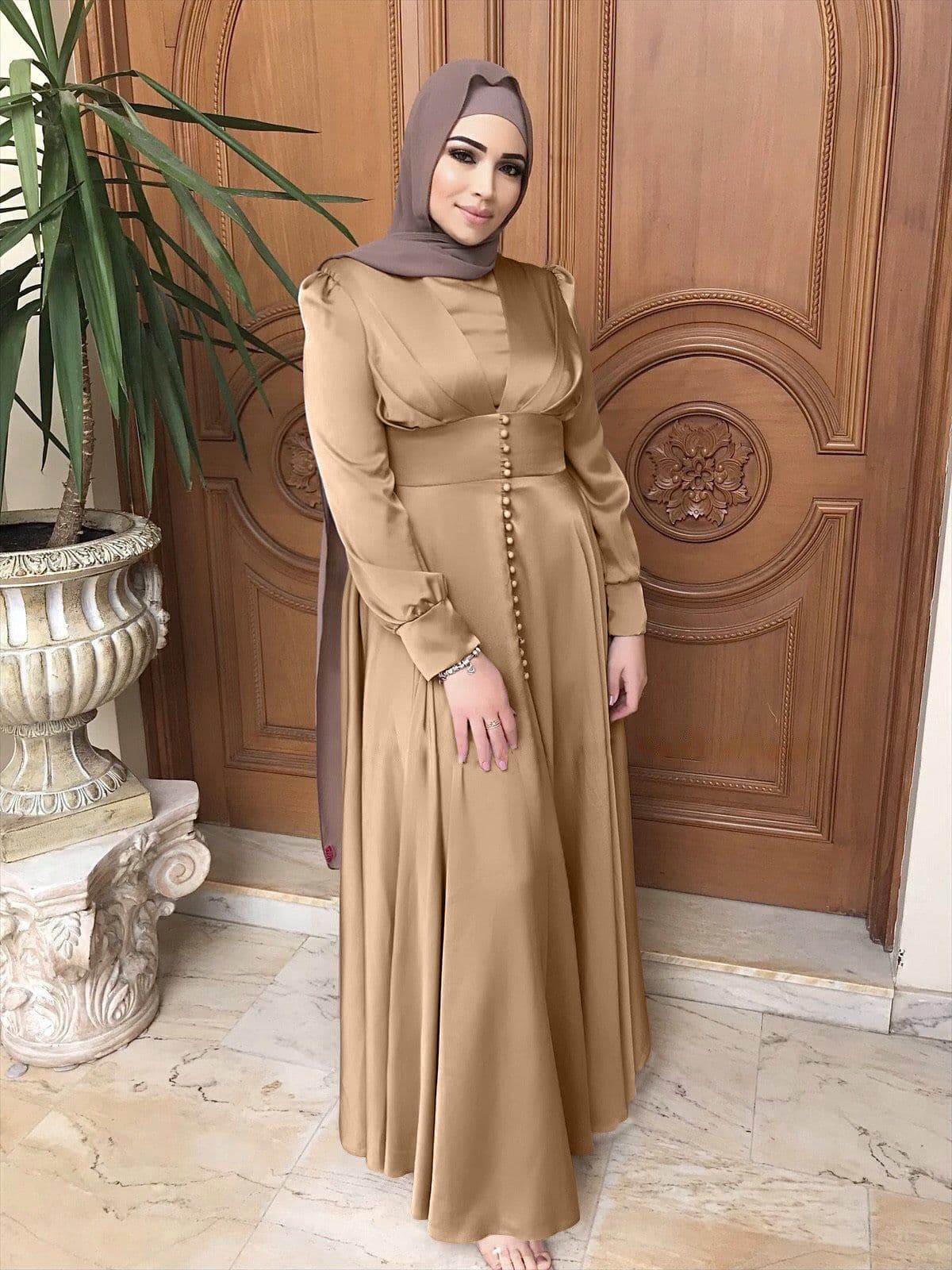 image-Elegant Light Purple Satin Abaya - XXL Muslim Dress, Beading, Sufman Brand