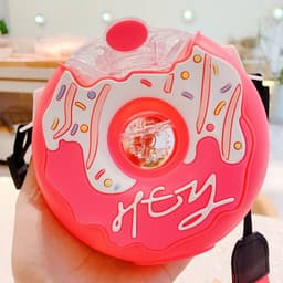 image-Korean Donut Straw Cup, Leak-proof, Portable Strap, Kids Water Sippy Cup - Cute
