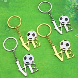 image-Football Keychain - Gold Zinc Alloy I Love Football Pendant