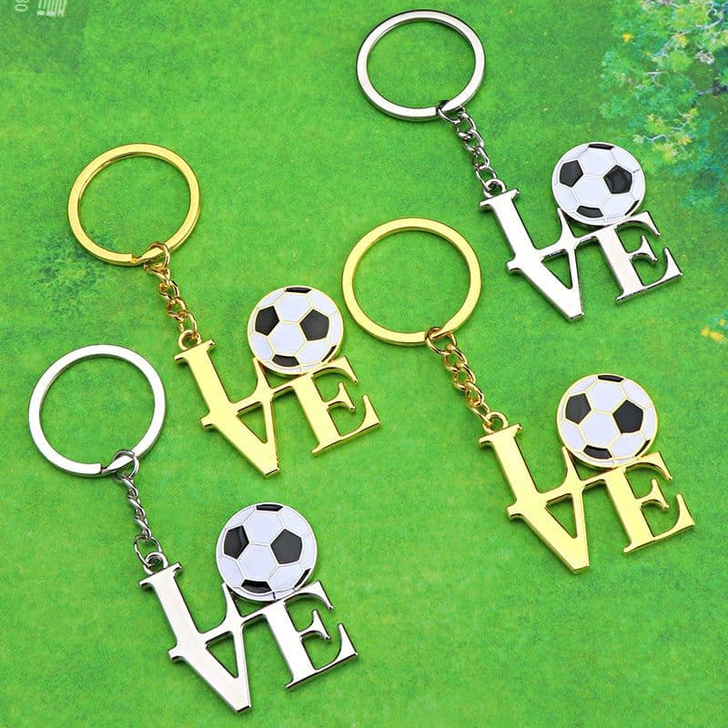 image-Football Keychain - Gold Zinc Alloy I Love Football Pendant