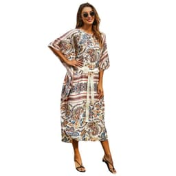 image-Beige Print Long Skirt For Spring And Summer Beach Style