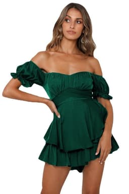 image-Spot wholesale jumpsuit solid color fashion sexy one-word collar lantern lotus leaf sleeve casual summer women's short pants