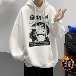 image-One Piece Pullover Hoodie - Men's Fleece Gray Loose Fit