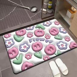 image-Bathroom Mat - Machine Washable Square Non-Slip Pad