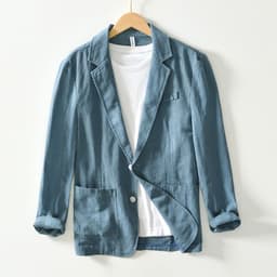 image-Men's 100% Linen Suit Jacket - White Casual
