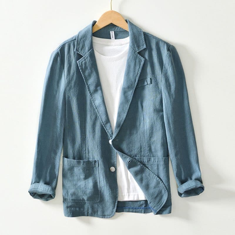 image-Men's 100% Linen Suit Jacket - White Casual