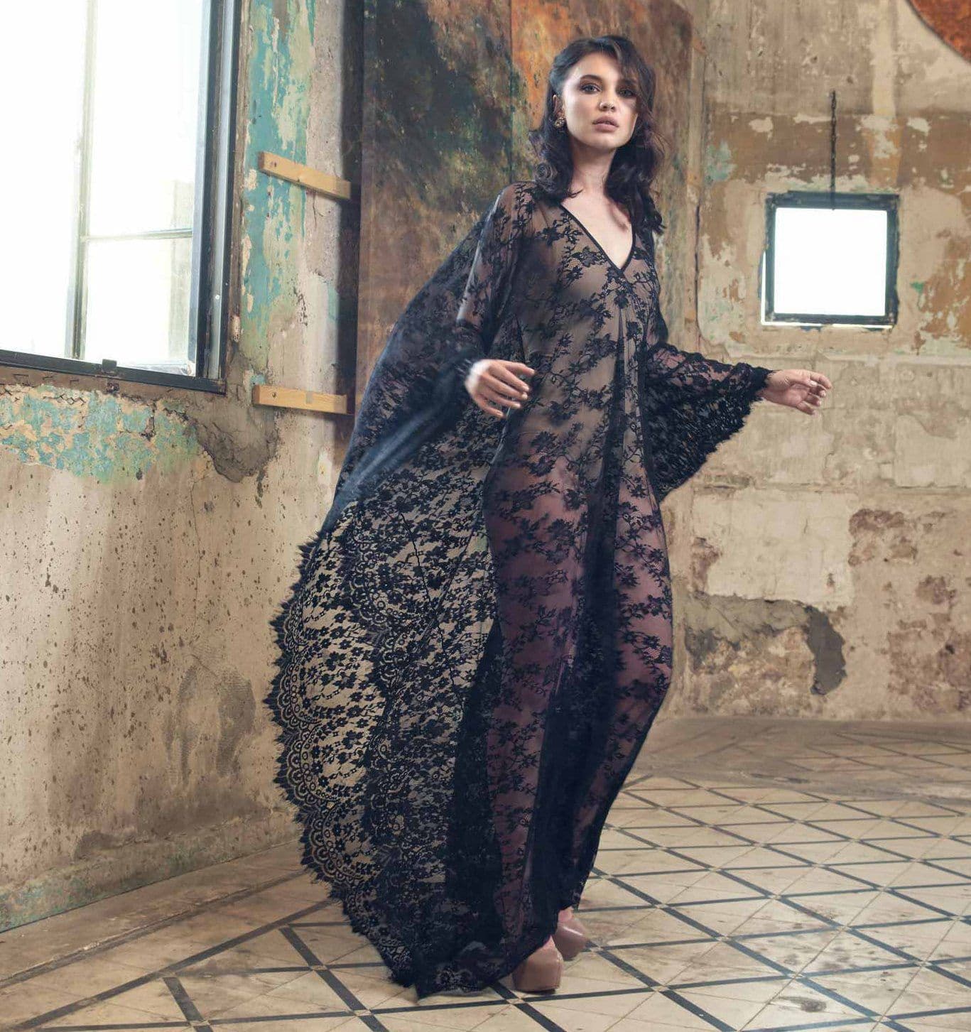 image-7195 Super large positioning flower eyelash lace beach blouse, loose long robe, long holiday skirt