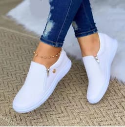 image-Casual Fashion Flat Zipper Sneakers 36-43 - Spring/Autumn 2023 Gold Black White