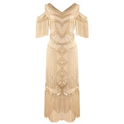 image-Retro Evening Sequin Dress - Apricot 1920s Style Midi Skirt - Elegant Party Dress