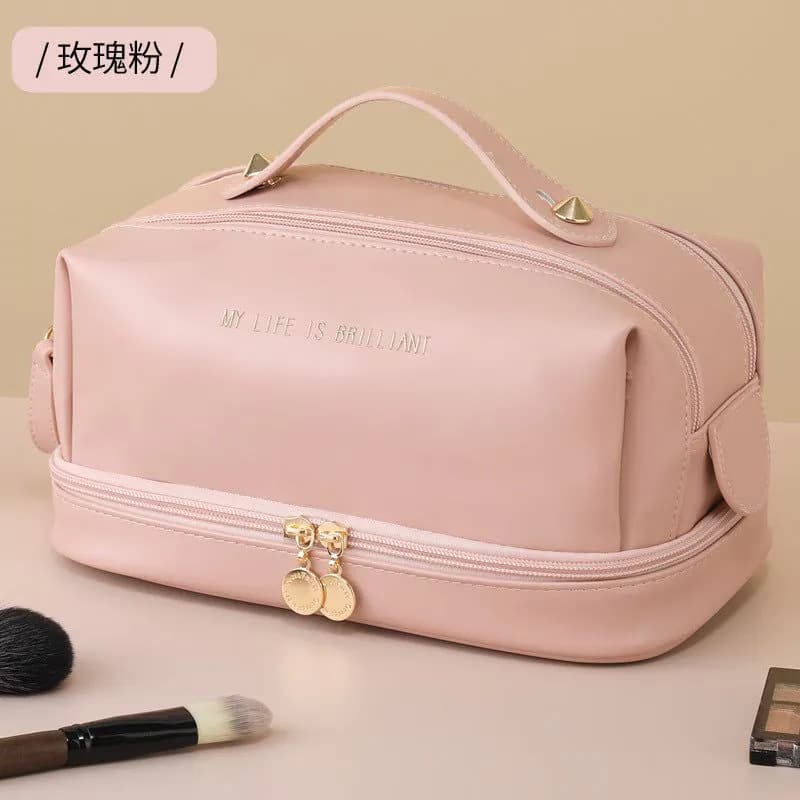 image-Yuerui Cosmetic Bag - Mocha Brown PU Leather