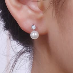 image-Qiai S925 Pearl Stud Earrings - Black Korean Style