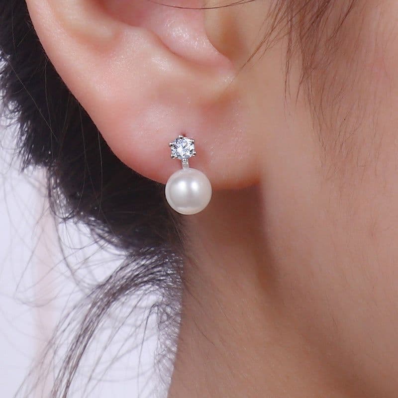 image-Qiai S925 Pearl Stud Earrings - Black Korean Style