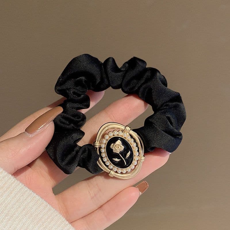 image-French Rose Hair Tie - Black Small Intestine Circle