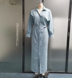 image-Lai Yuan Women's A-Line Dress - Lake Blue Long Sleeve