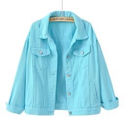 image-Women's Denim Jacket - Dark Blue Short Casual