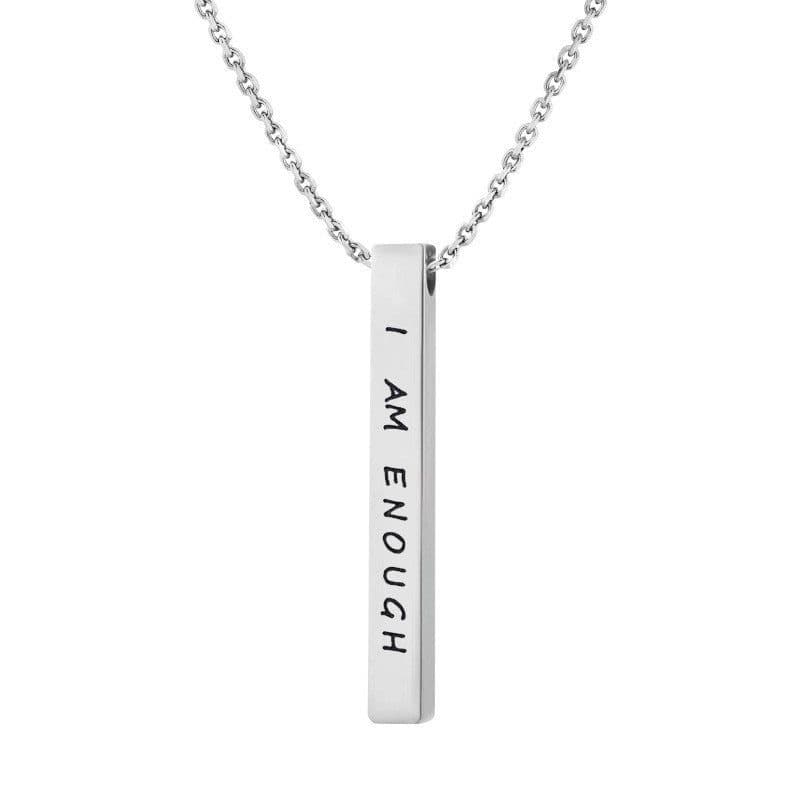 image-Titanium Steel Three-Dim Pillar Necklace Rectangular Letter Pendant, Blank Black