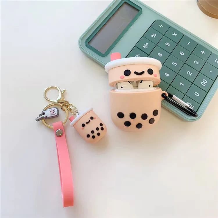 image-Milk Tea Cup Keychain Lanyard - Cute PVC Pendant