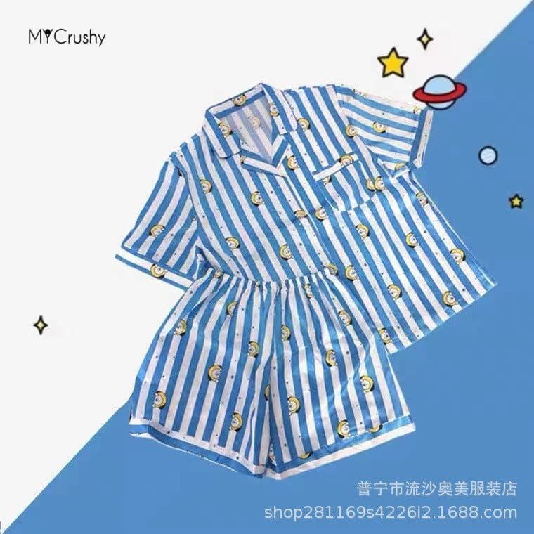 image-Women's Korean Cardigan Pajama Set - Pink Striped