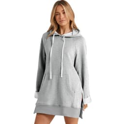 image-Women's Hooded Sweatshirt - Solid Color Mid-Length Loose Fit