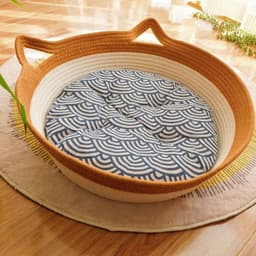 image-Rattan Cat Nest - Brown Woven Pet Bed
