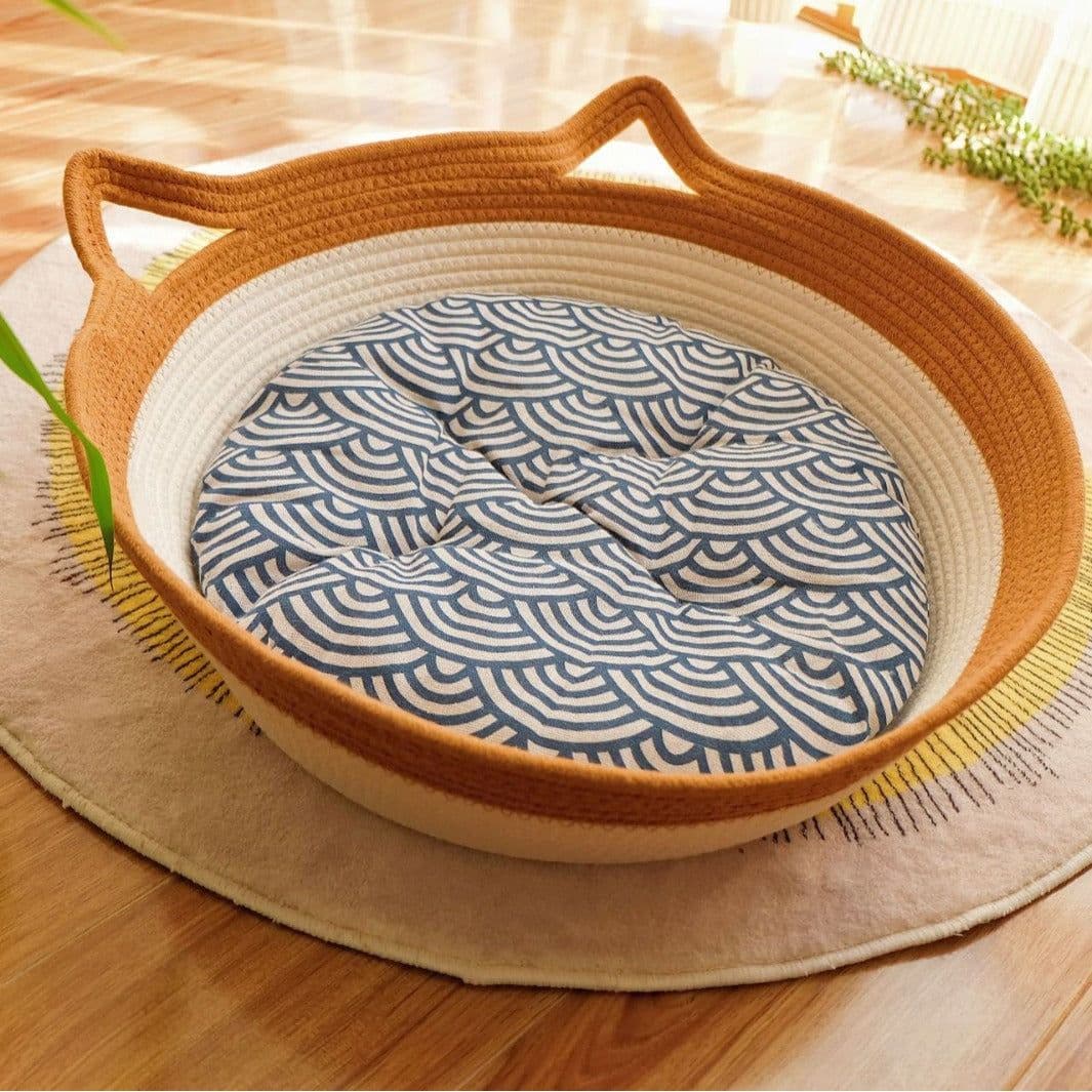 image-Rattan Cat Nest - Brown Woven Pet Bed