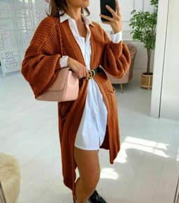 image-Women's Cardigan Sweater - Deep Pink Lantern Sleeve