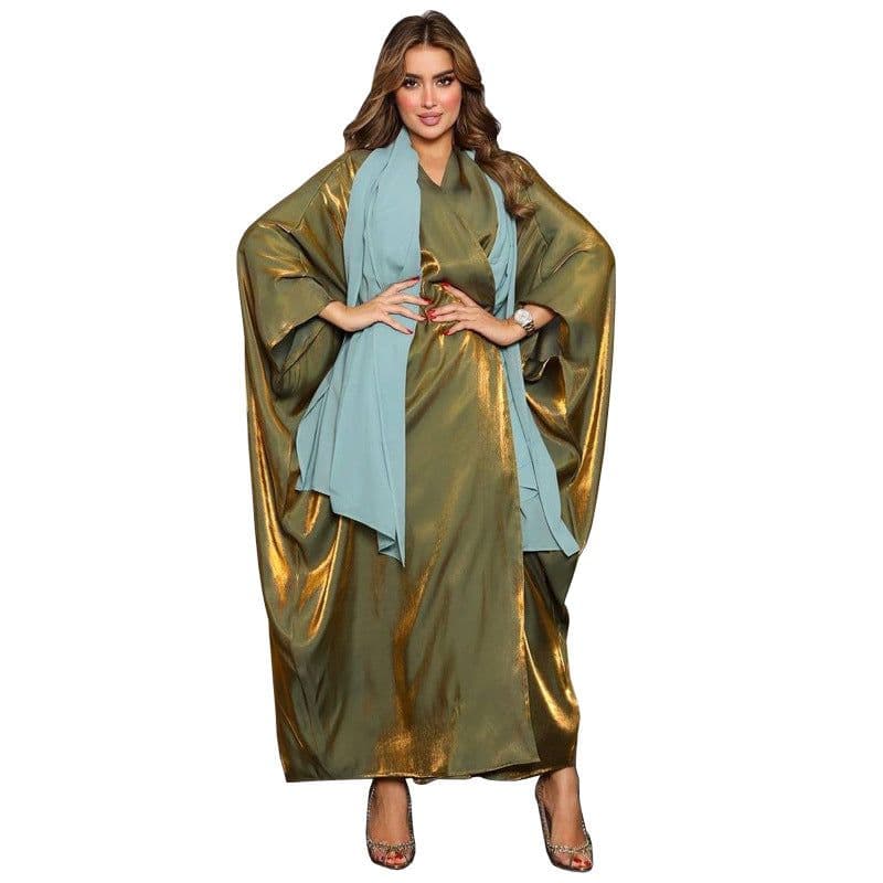 image-Polyester Bright Satin Robe - Dark Pink Long Sleeve