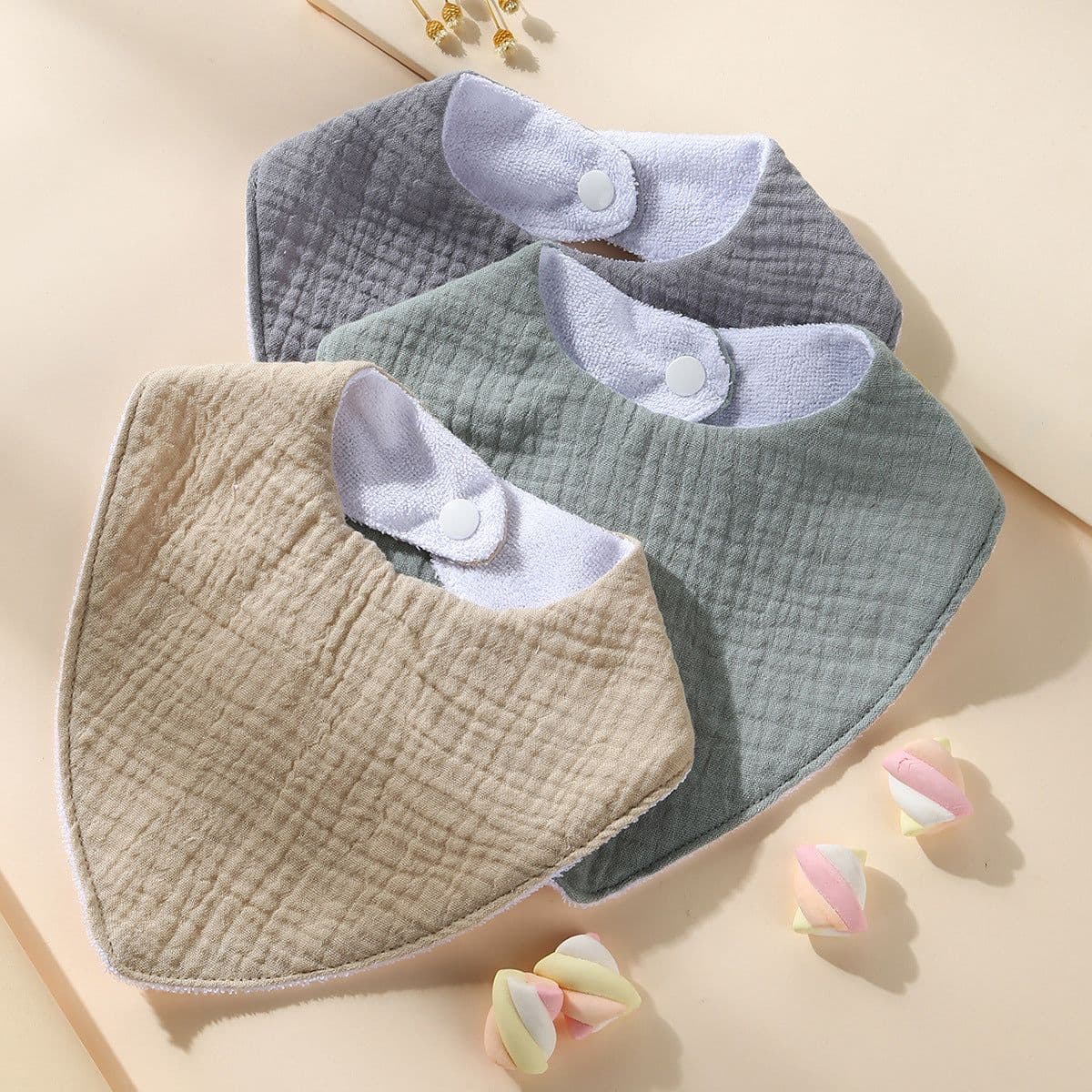 image-3 Pack Baby Cotton Waterproof Bibs - Triangle