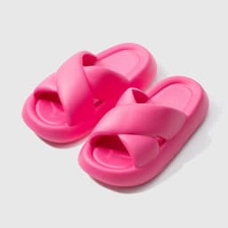 image-Women's EVA Slippers - Pink Cross Strap Thick Sole Sandals