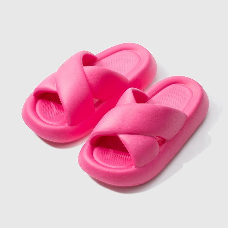 image-Women's EVA Slippers - Pink Cross Strap Thick Sole Sandals