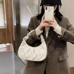 image-Korean Version Women's PU Cloud Pleated Bag - Gold Solid Color
