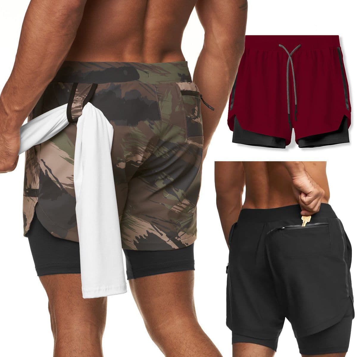 image-Men's Sports Shorts - Black Breathable Gym Training