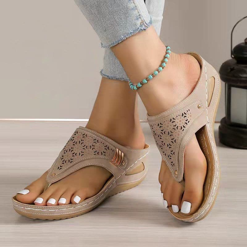 image-Herringbone Thong Sandals - Light Brown Size 43
