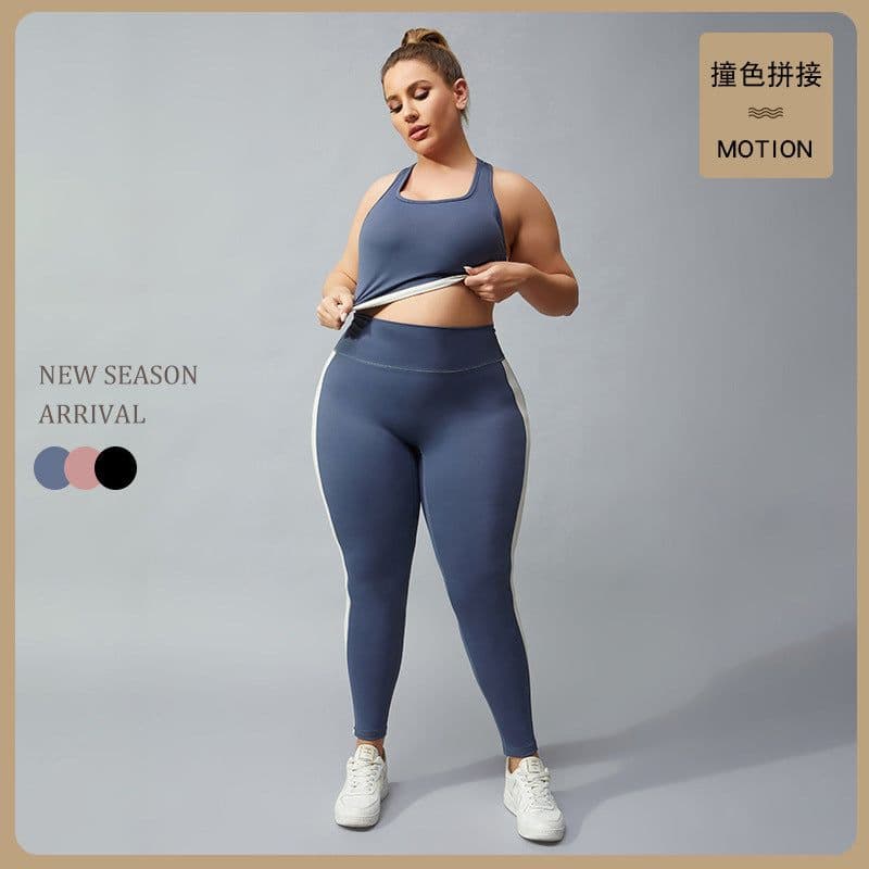 image-Women's Plus Size Yoga Set - Nude Color Block