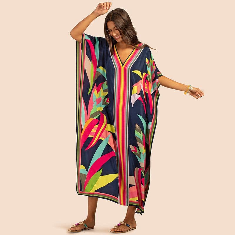 image-European and American new positioning printed blouse seaside holiday long skirt loose blouse bikini swimsuit robe outer wear female