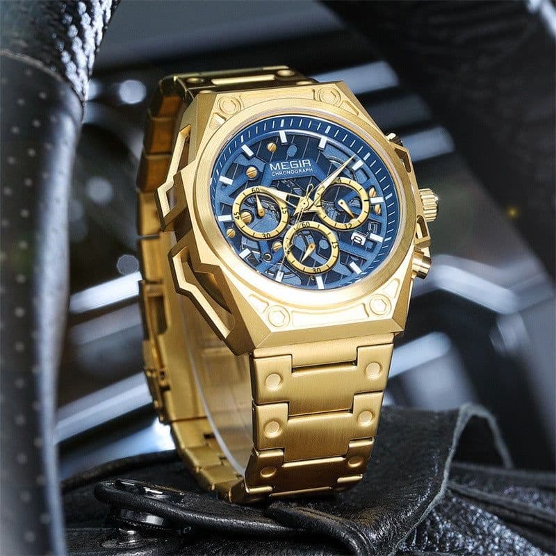 image-MEGIR 47mm Men's Sports Watch - Multi-Function Waterproof Silver Dial 50m