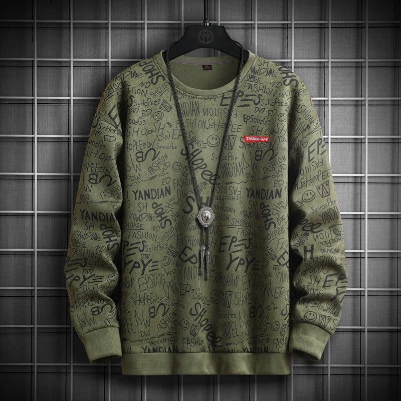 image-Men's Sweater Spring Letter Print Casual Loose